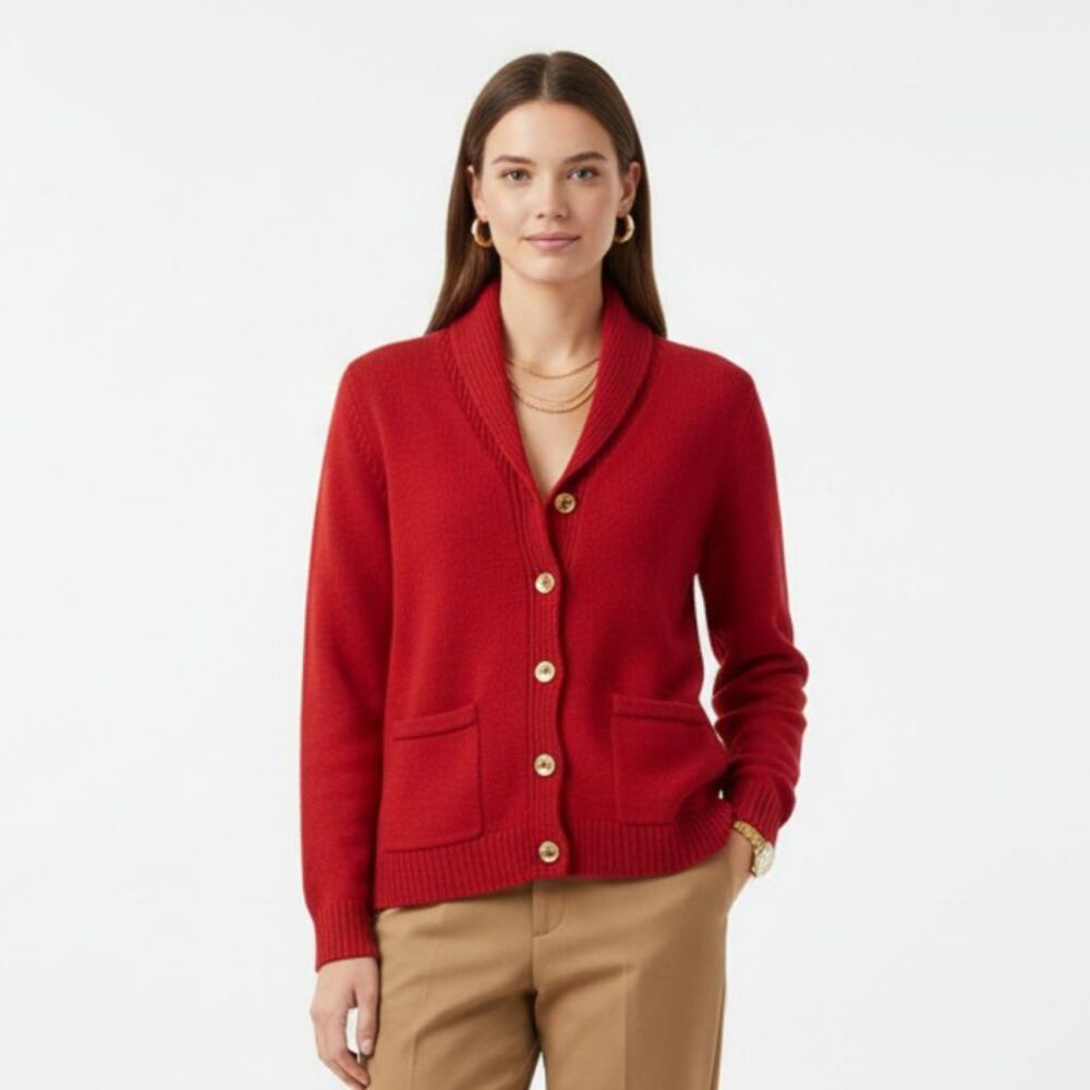 Ralph Lauren Red Cotton Knit Cardigan Button up Preppy Sweater M